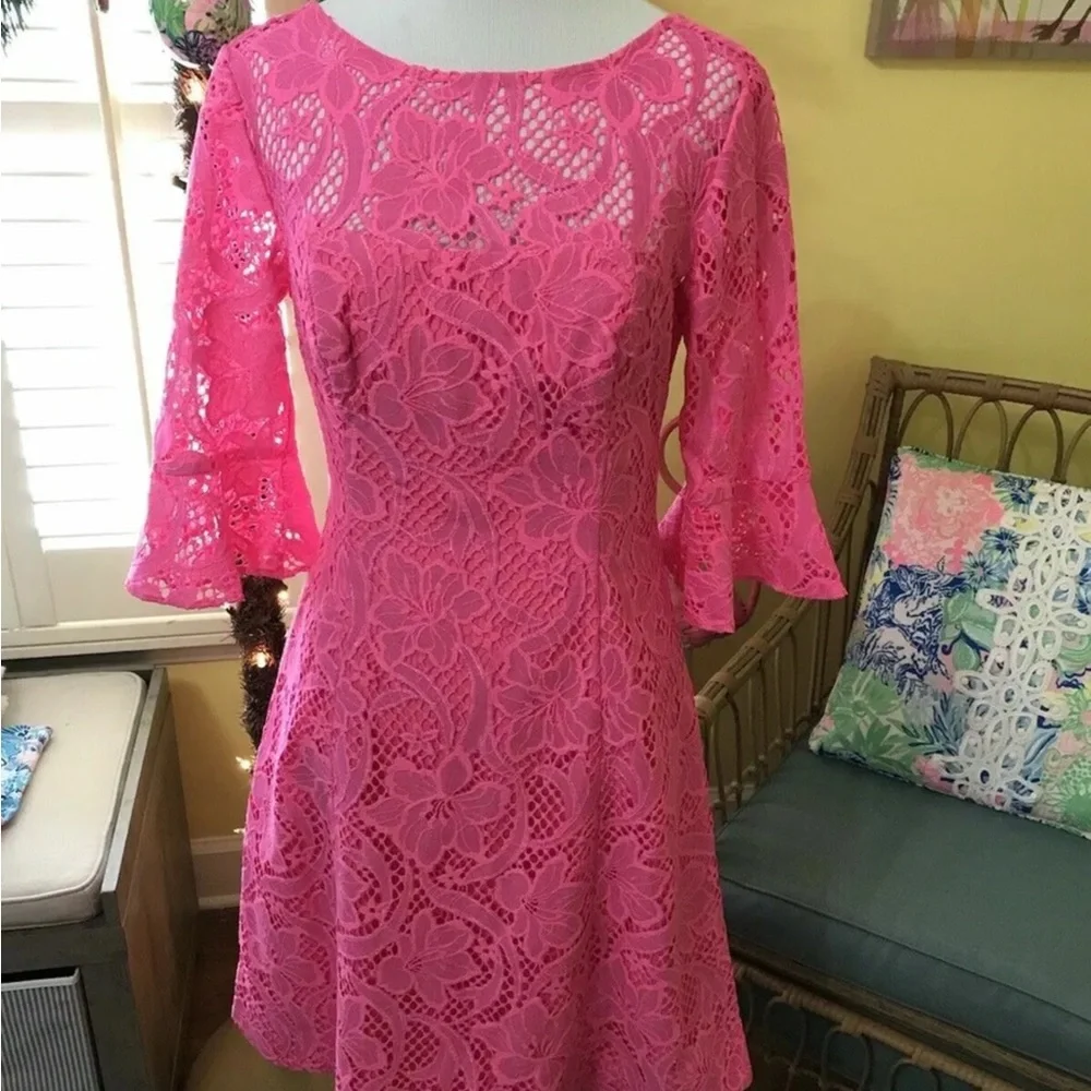 Lilly Pulitzer NWT Allyson Dress Pink Tropics Floral Lace $278 Size 0,2 - Picture 11 of 13